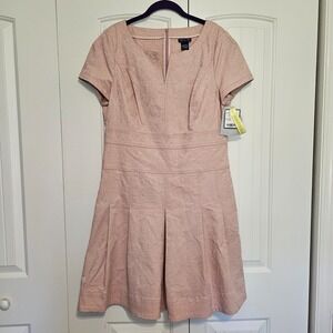 Doncaster Collection Dress Womens 14 Dusty Rose Pink Damask Jacquard Fit Flare